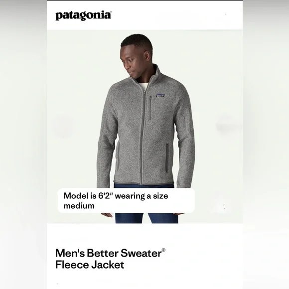 Patagonia Men’s Better Sweater Fleece Jacket – Medium – Gray (Stonewash) - Picture 3 of 16